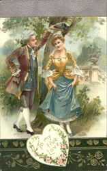 Old-Fashioned Couple in the Rain Postcard