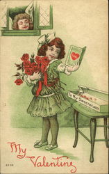 Little Girl WIth Roses Children Postcard Postcard