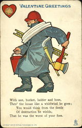 Firefighter Carrying Equipment Postcard