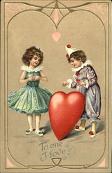 Ballerina and clown children around waist size heart Postcard Postcard