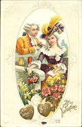 Man giving woman flowers Postcard