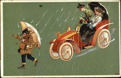 Couple in a Car Driving in the Rain Couples Postcard Postcard