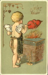 Cupid Roasting Heart Postcard Postcard