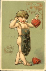 Cupid wearing an apron holding a heart Postcard