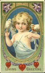 Cupid holding two doves Postcard Postcard