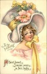 Young Woman in Large Flowered Hat Postcard