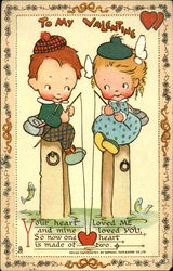 Little Boy and Girl Fishing Postcard