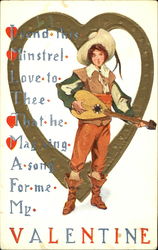 Boy playing mandolin, wearing boots Children Postcard Postcard