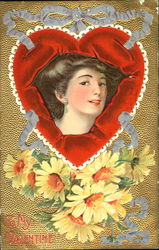 Woman in cut-out with flwoers Postcard