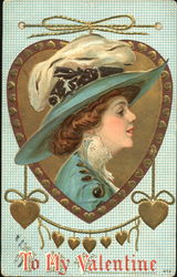 Face of a Pretty Woman with Fancy Hat inside a Heart Postcard