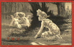 Young Girl and Two Cupids Postcard Postcard