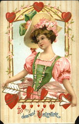 Pretty lady in a flowered hat holding an arrow Postcard