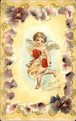 Cupid holding two chained hearts Postcard