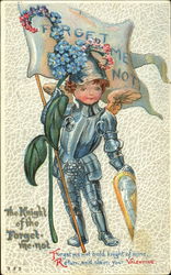 Little boy dressed as a knight with flowers Postcard