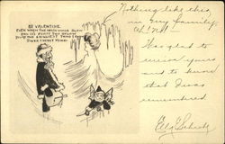 Santa with a pierced heart looks at woman with Cupid watching Postcard