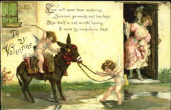 Cupids with burro Postcard