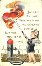 Cupid dressed as a firefighter Postcard Postcard