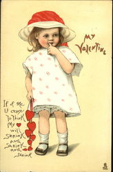 a girl holding a string of hearts Postcard