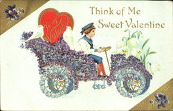 Boy Wearing Sailor Suit Driving a Flowered Car Postcard