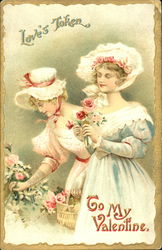 Two beautiful ladies cutting roses Postcard