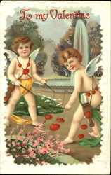 Cupids Playing in Garden Postcard Postcard