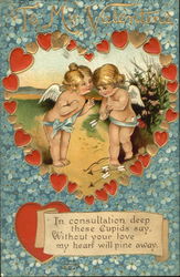 Cupid boy and girl talking to each other Postcard