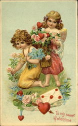 Children Picking Flowers Postcard