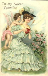 Woman with Cupid Postcard