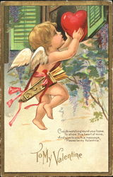 Cupid Putting a Heart Through an Open Window Postcard Postcard