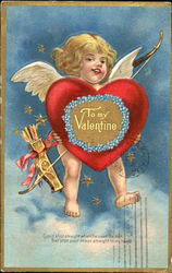 Little Cupid Holding A Large Red Heart Postcard