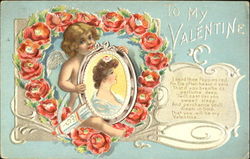 Poppy Heart around Cupid with Portrait Postcard