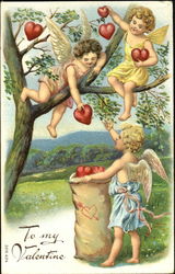 Cherubs Harvesting Hearts from a Tree Postcard