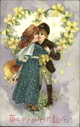 Young soldier kissing girl in long blue dress Couples Postcard Postcard