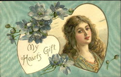 Brown-haired woman cameo-ed in heart Postcard