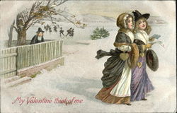 Two Girls in a Snowscape Postcard