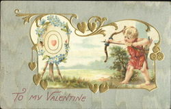 Cupid aiming bow at target Postcard