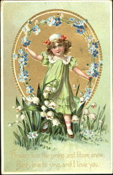 Girl Stepping From Flower-Framed Circle Postcard