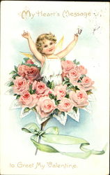 Cupid in Rose Bouquet Postcard