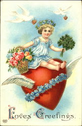 Little girl sitting on a flying heart Hearts Postcard Postcard