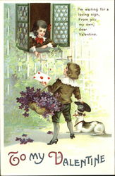 Boy Giving Flowers and Letter to Girl Postcard