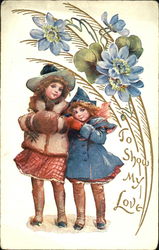 Two girls with Flowers Postcard