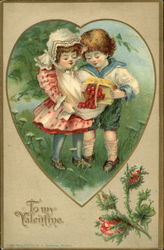 Children and berry basket in heart Postcard