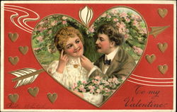 Couples Smile, Embrace Under Flowering Tree Postcard