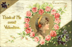 Woman in Rose Heart Border Women Postcard Postcard