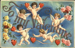 A bunch of cupids with hearts Postcard Postcard