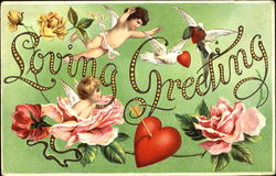 Cupids Flying Around Flowers Postcard