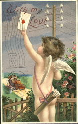 Naked cupid "mailing" a valentine Postcard Postcard