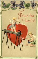 Cupids painting heart Postcard Postcard