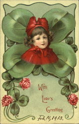 Girl and Four Leaf Clover Postcard