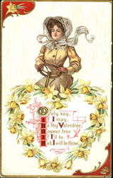 Woman driving; heart wreath of daffodils Postcard